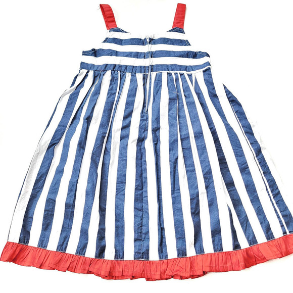Girls 6-7 Red White Blue Striped Dress Cotton - Picture 2 of 5